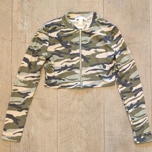 Revamped Cropped Camo Bomber Jacket in Olive, Tan & Black